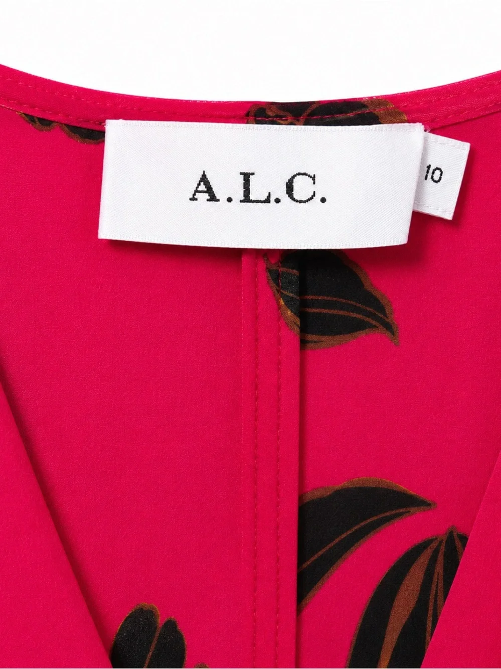 A.L.C. Cora Pink Floral Silk Asymmetrical Hem Wrap Style Designer Dress SZ 10 - Picture 6 of 6